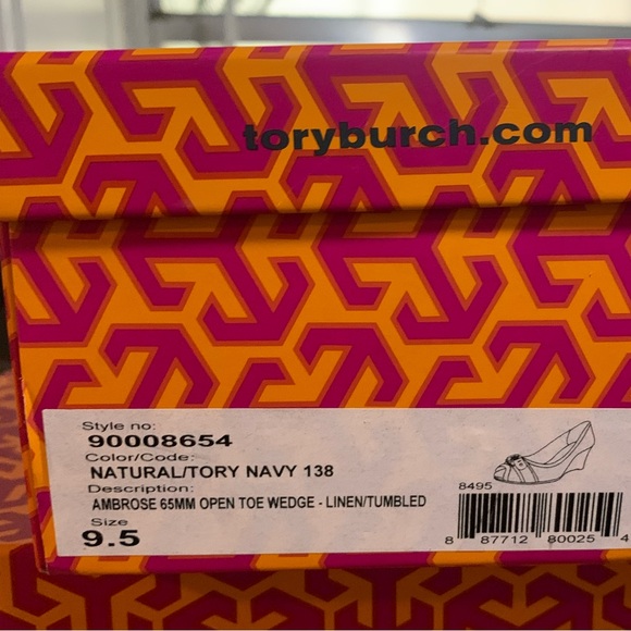 Tory Burch Ambrose 65mm Tory Burch Beige Canvas And navy Leather Trim Wedge 9.5 - Picture 7 of 7